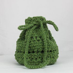 Green Crocheted Drawstring Pouch Bag